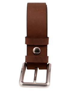 Ceinture cuir marron 4 cm avec boucle argentée ciselée – vue de face 2