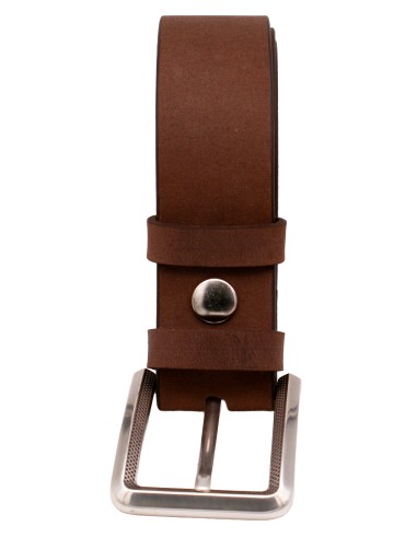 Ceinture marron 4 cm boucle argentée ciselée démontable – vue enroulée
