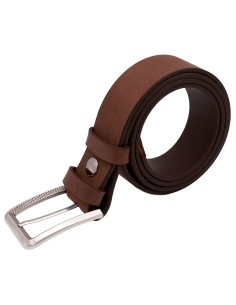 Ceinture cuir marron 4 cm avec boucle argentée ciselée – vue de face