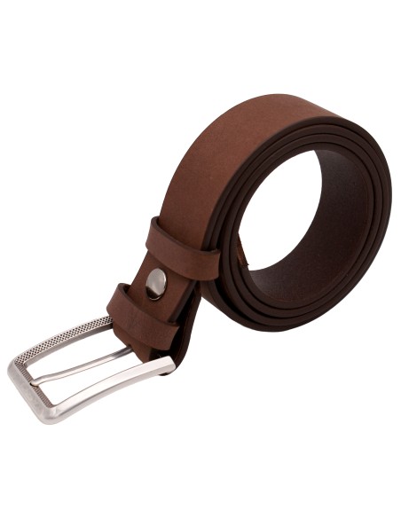 Ceinture cuir marron 4 cm avec boucle argentée ciselée – vue de face