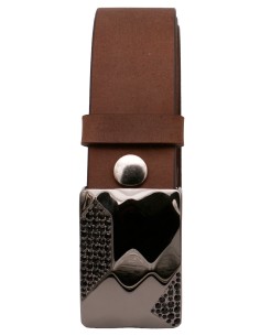 Ceinture nubuck marron vieilli 4 cm avec boucle plaque noire argentée et strass facettés – vue de face 2