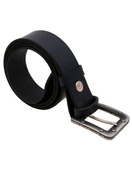 Ceinture bleu marine 4 cm – boucle métal vieilli démontable, vue enroulée