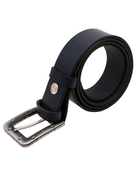 Ceinture cuir bleu marine 4 cm avec boucle industrielle métal vieilli – vue de face