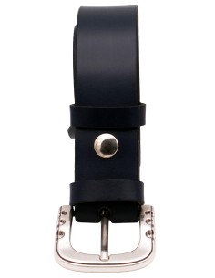 Ceinture cuir bleu marine 4 cm avec boucle argentée brillante – vue de face 2