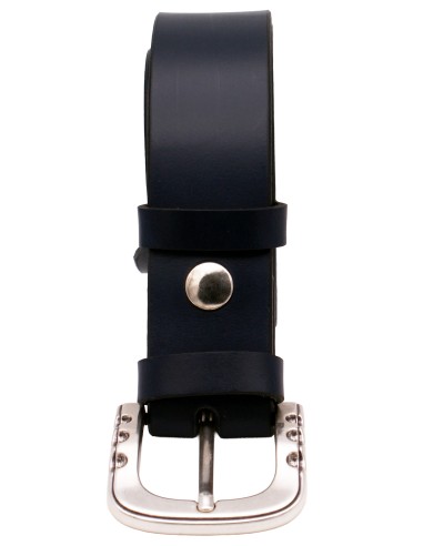 Ceinture pleine fleur bleu marine 4 cm – détail de la boucle argentée brillante