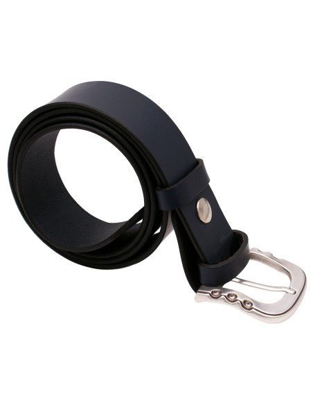 Ceinture bleu marine 4 cm – boucle argentée brillante démontable, vue enroulée