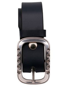 Ceinture cuir bleu marine 4 cm avec boucle double argentée brillante – vue de face 2