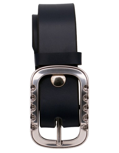 Ceinture pleine fleur bleu marine 4 cm – détail de la boucle double argentée brillante