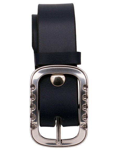 Ceinture pleine fleur bleu marine 4 cm – détail de la boucle double argentée brillante