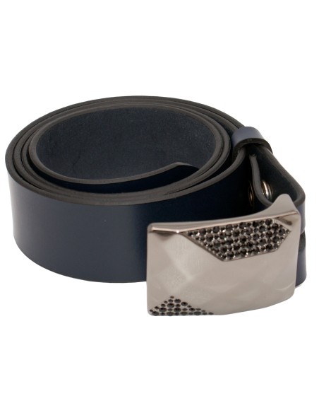 Ceinture bleu marine 4 cm – Boucle plaque noire facettée et strass