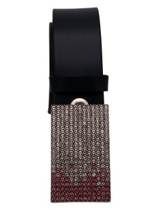 Ceinture en cuir bleu marine 4 cm – Boucle plaque strass rose et argenté, éclat et modernité 2