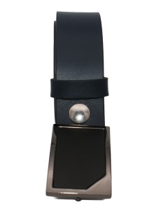 Ceinture en cuir bleu marine 3,5 cm boucle graphite-roulée 2