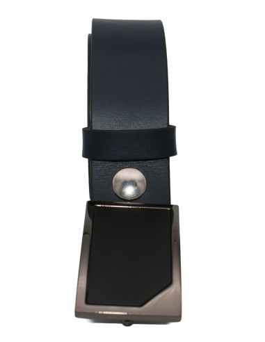 Ceinture en cuir bleu marine 3,5 cm boucle graphite-face