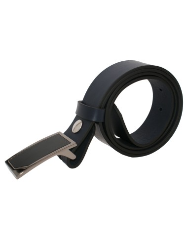 Ceinture en cuir bleu marine 3,5 cm boucle graphite-coté gauche