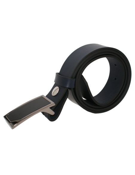 Ceinture en cuir bleu marine 3,5 cm boucle graphite-coté gauche