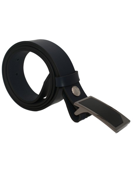 Ceinture en cuir bleu marine 3,5 cm boucle graphite-coté droit