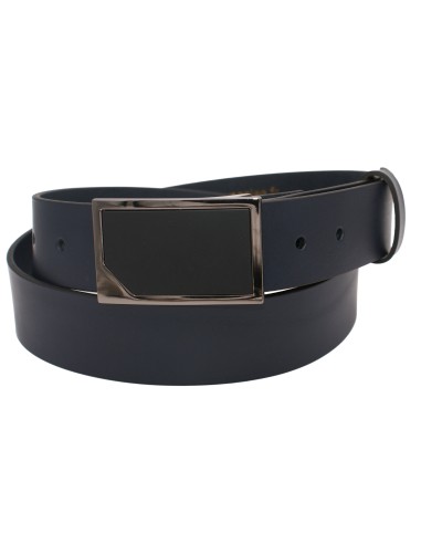 Ceinture en cuir bleu marine 3,5 cm boucle graphite-roulée