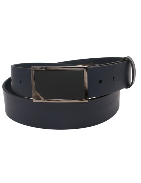 Ceinture en cuir bleu marine 3,5 cm boucle graphite-roulée