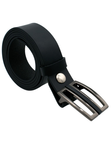 Ceinture en cuir noire pleine fleur 3,5 cm avec boucle plaque finition graphite – vue de trois quarts