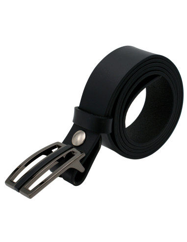 Ceinture artisanale en cuir noire 3,5 cm avec boucle plaque graphite – vue de trois quarts arrière